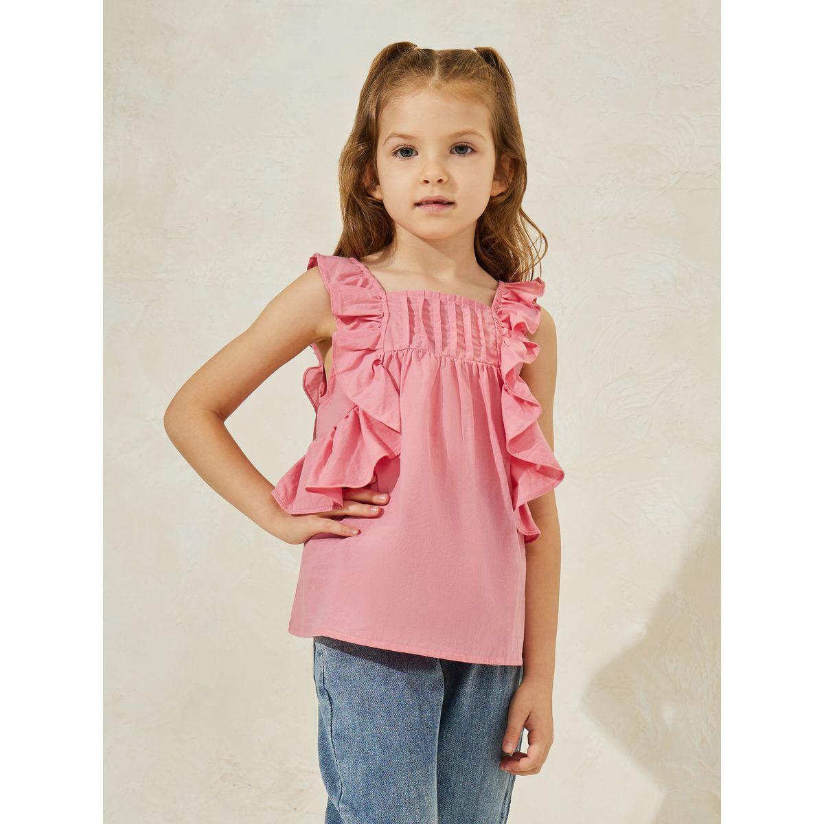 Styli Cotton Ruffle Trim Pleated Front Top-girls-clothing-blousesandshirts-image-1