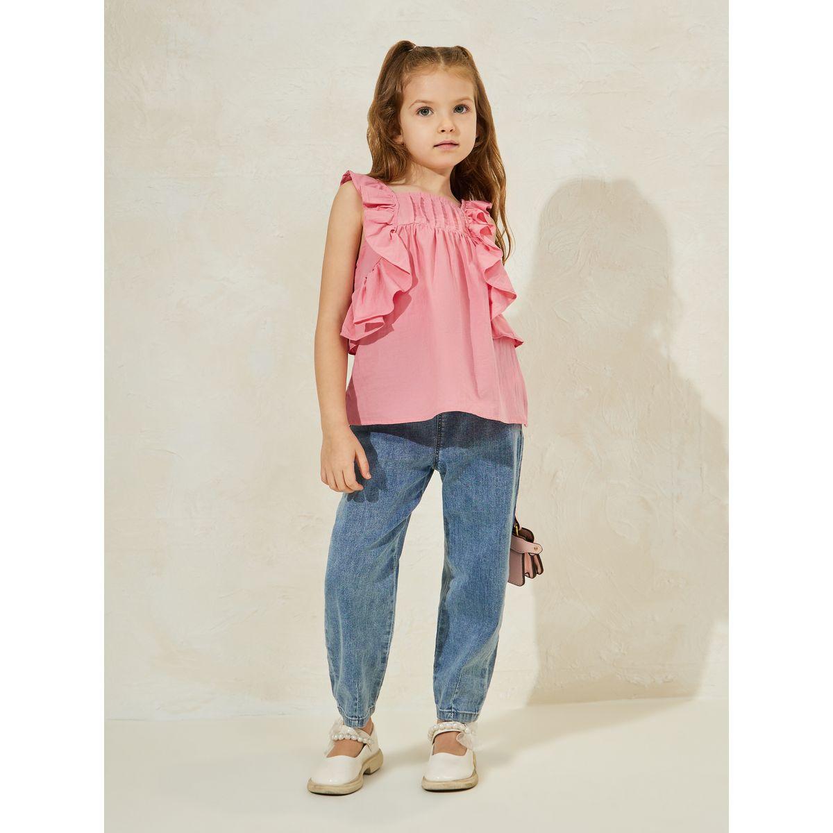 Styli Cotton Ruffle Trim Pleated Front Top-girls-clothing-blousesandshirts-image-2