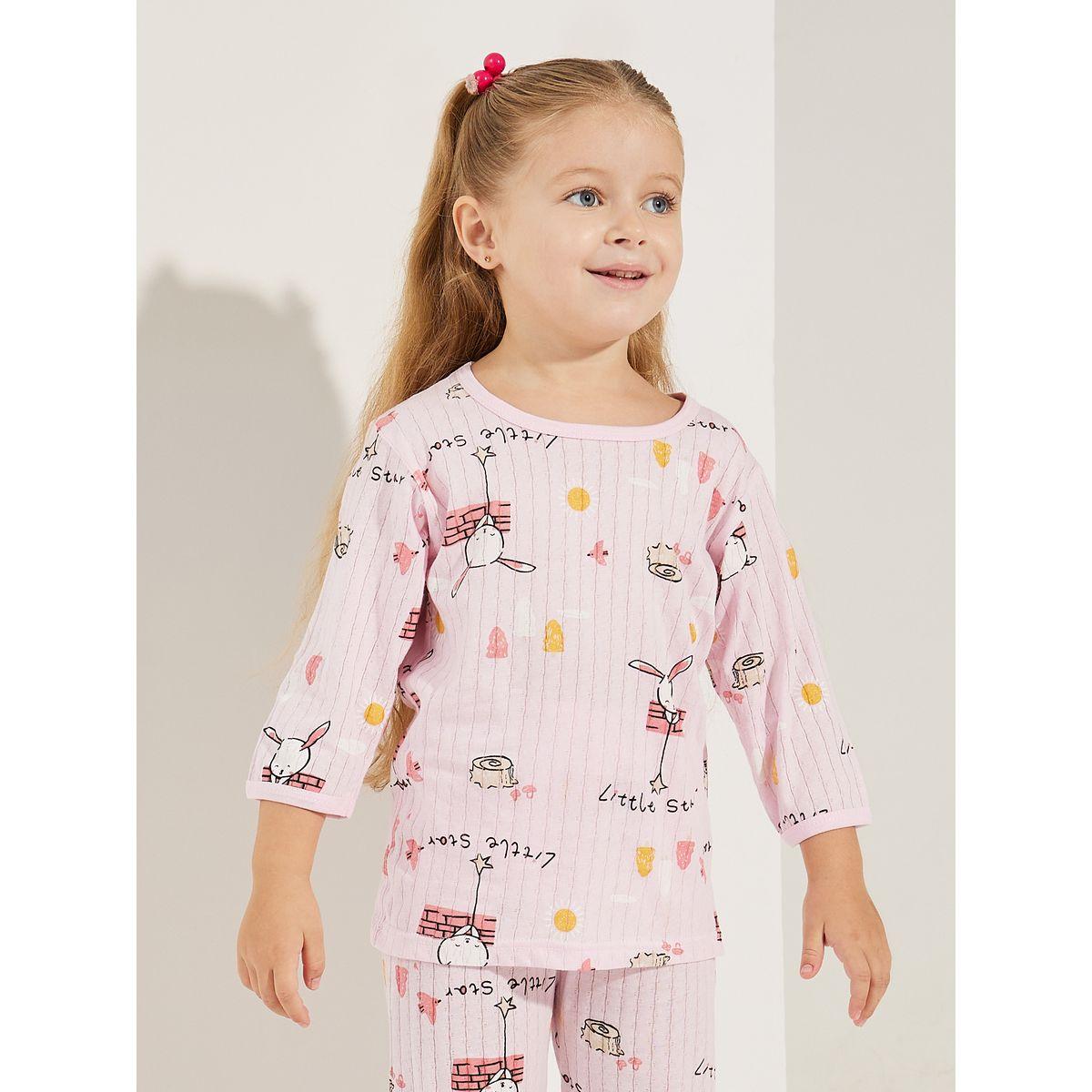 Styli Bunny Print T-Shirt & Crop Length Pyjama Set-girls-clothing-nightwear-image-2
