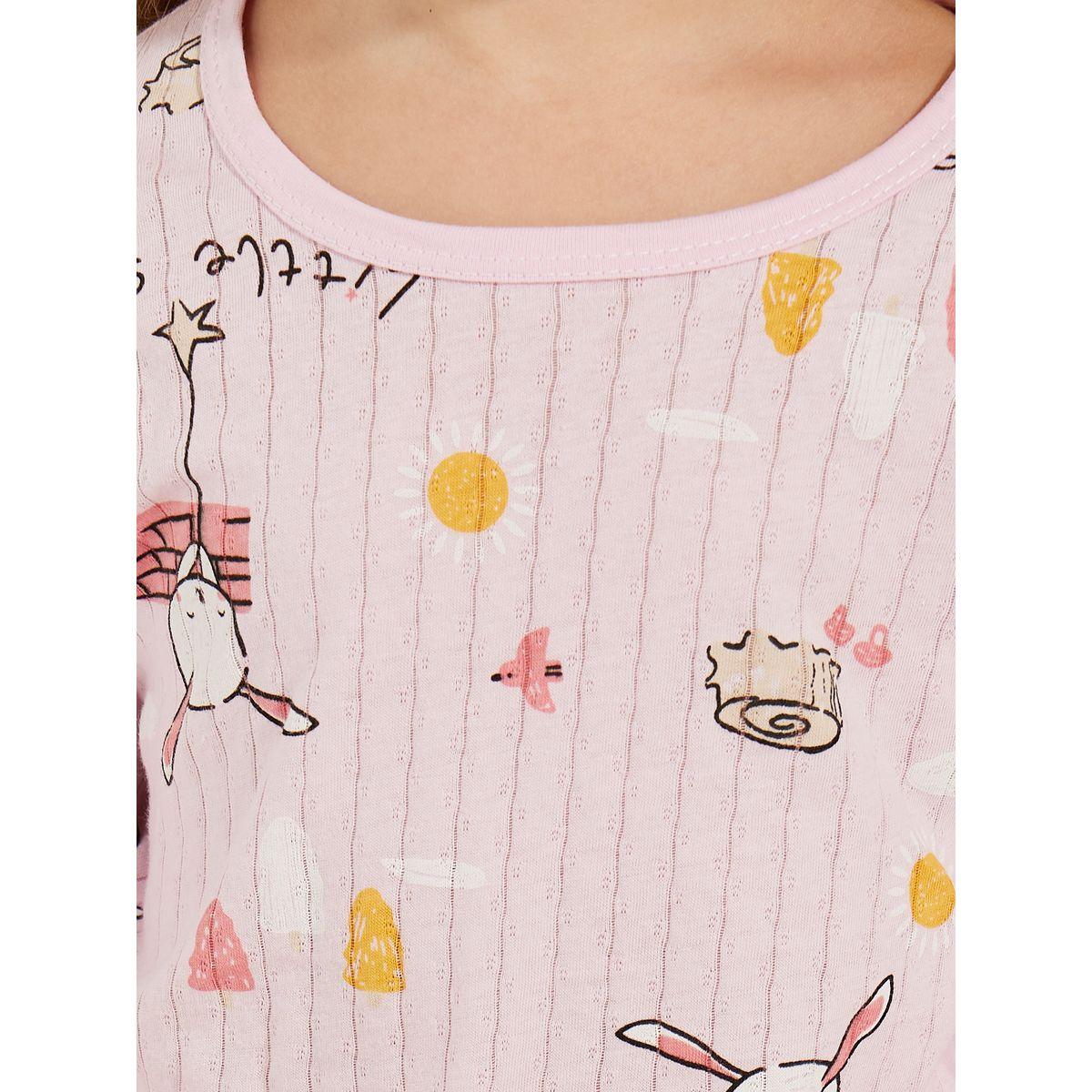Styli Bunny Print T-Shirt & Crop Length Pyjama Set-girls-clothing-nightwear-image-3