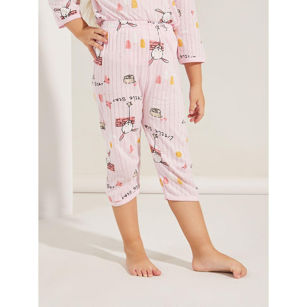 Styli Bunny Print T-Shirt & Crop Length Pyjama Set-girls-clothing-nightwear-image-4