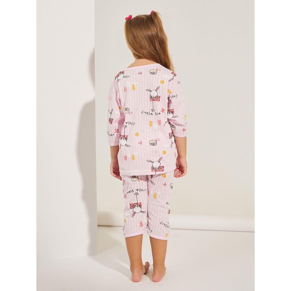 Styli Bunny Print T-Shirt & Crop Length Pyjama Set-girls-clothing-nightwear-image-5