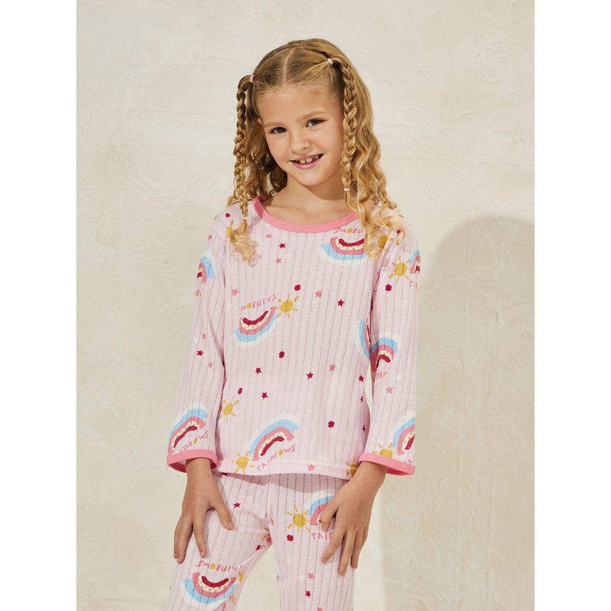 Styli Graphic Print Rib T-Shirt & Crop Pyjama Set-girls-clothing-nightwear-image-2