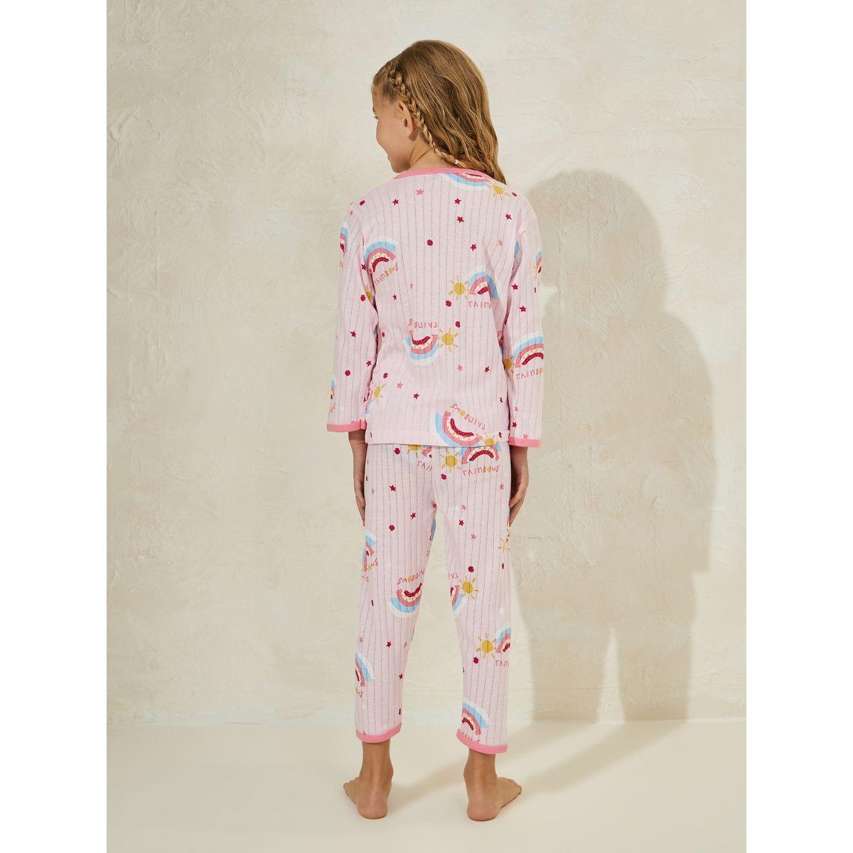 Styli Graphic Print Rib T-Shirt & Crop Pyjama Set-girls-clothing-nightwear-image-4