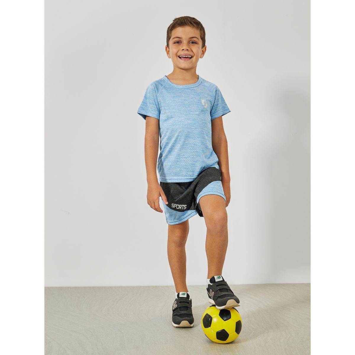 Styli Melange T-Shirt & Color Block Shorts Sportswear Set-sports-boys-clothing-sets-image-1