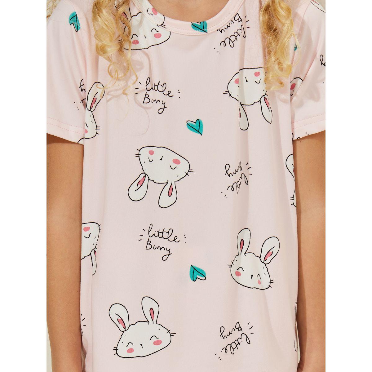 Styli Little Bunny Print T-Shirt & Shorts Set-girls-clothing-nightwear-image-3