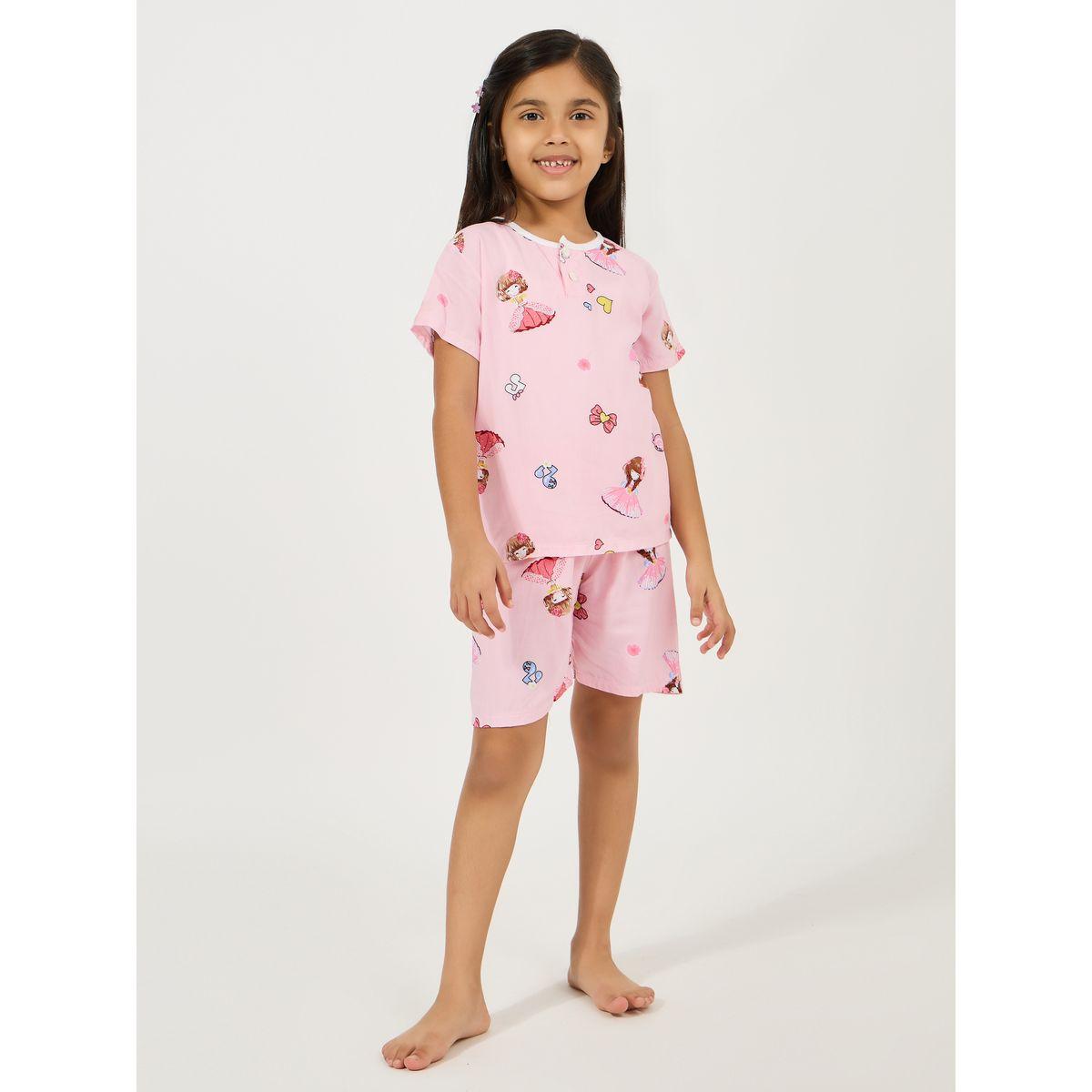 مجموعة من شورت وتيشيرت قطن مع ازرار-girls-clothing-nightwear-image-2