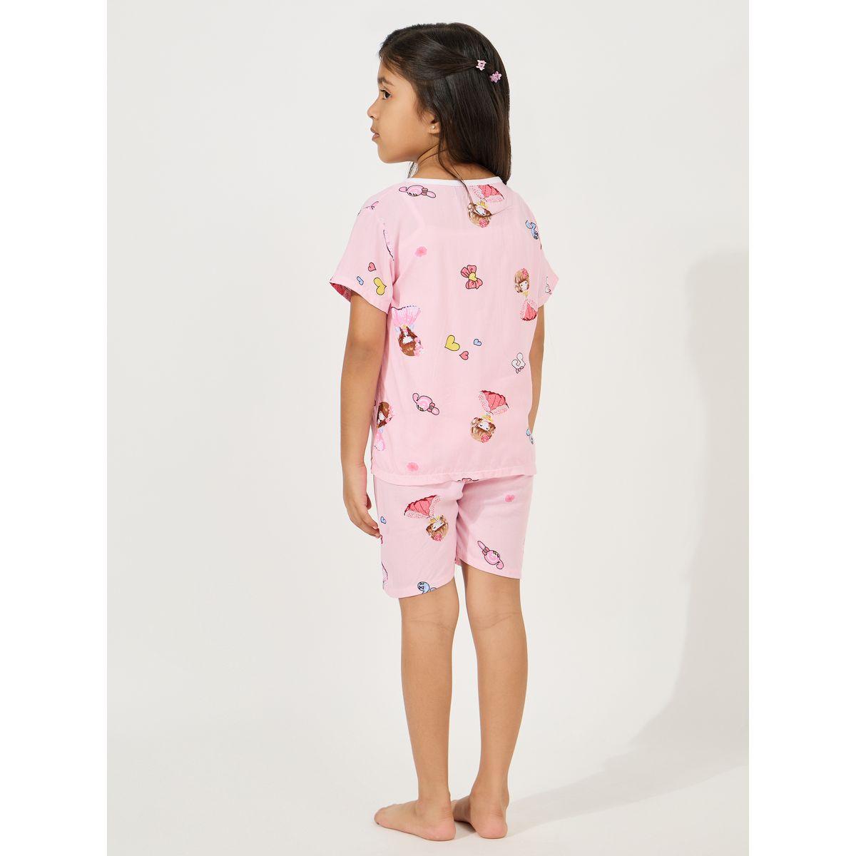 مجموعة من شورت وتيشيرت قطن مع ازرار-girls-clothing-nightwear-image-5