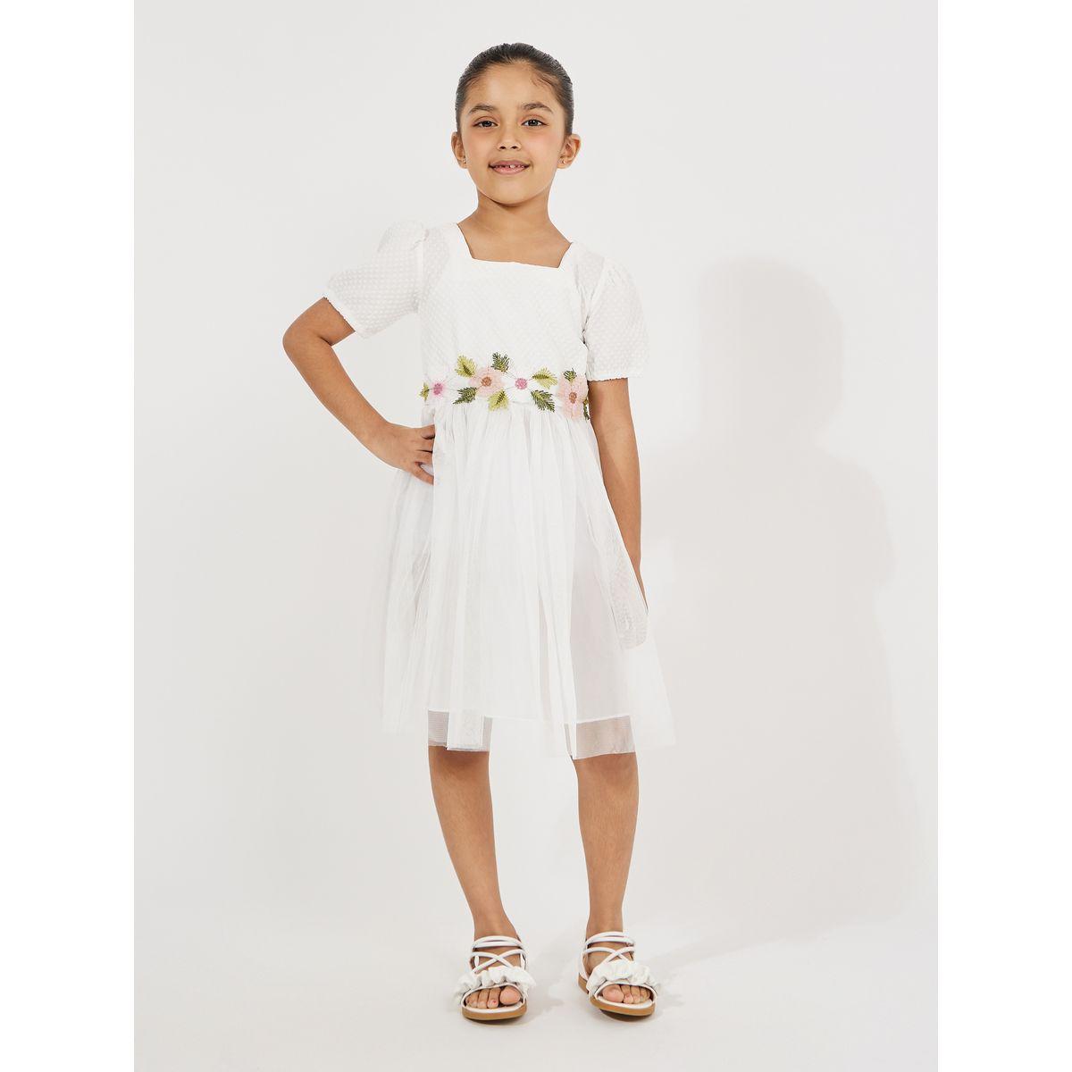 فستان بتفاصيل شبكية وياقة مربعة مع رباط خصر-girls-clothing-dressesandjumpsuits-image-1