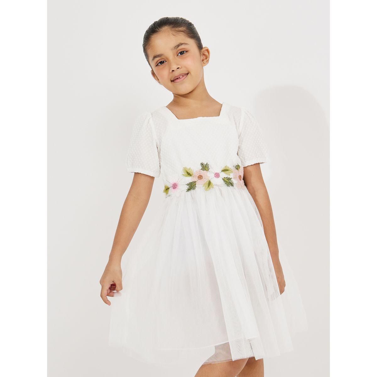 فستان بتفاصيل شبكية وياقة مربعة مع رباط خصر-girls-clothing-dressesandjumpsuits-image-2