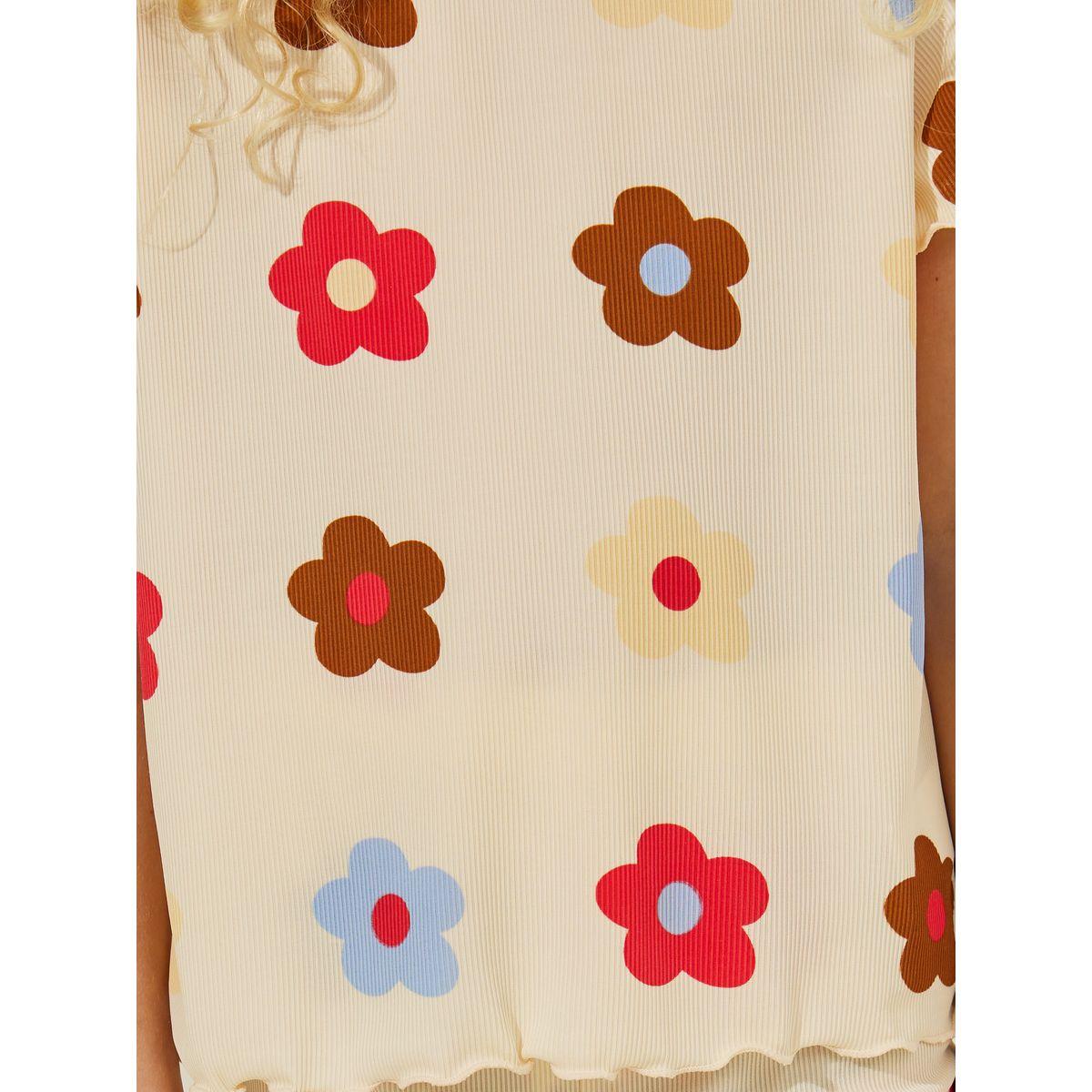 مجموعة من شورت مع تيشيرت بطبعة زهور-girls-clothing-nightwear-image-3