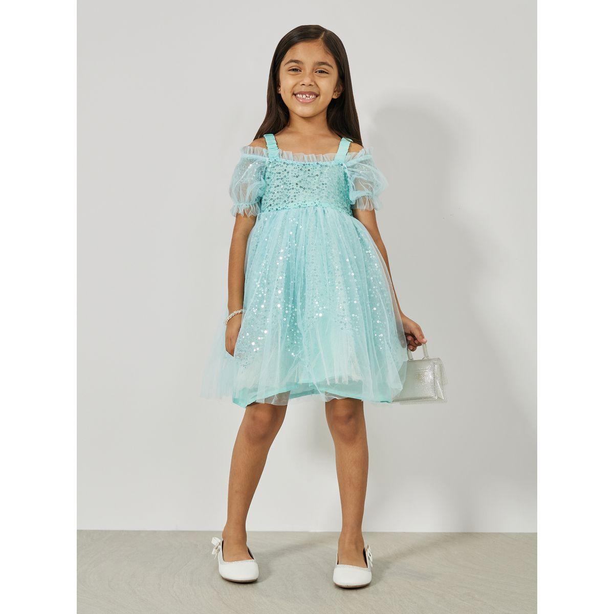 Styli Sequined Cold Shoulder Sleeves Mesh Dress-girls-clothing-dressesandjumpsuits-image-1