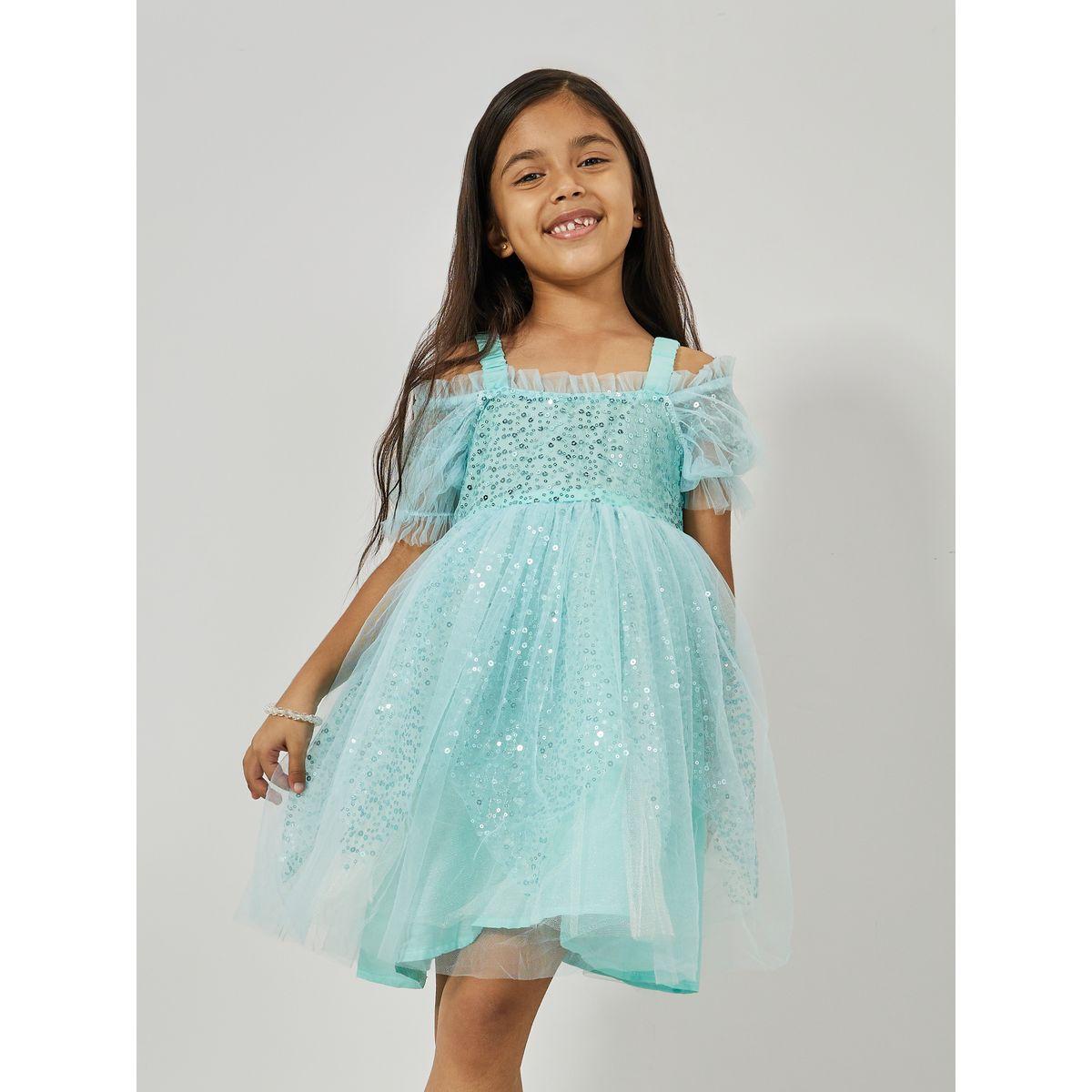 Styli Sequined Cold Shoulder Sleeves Mesh Dress-girls-clothing-dressesandjumpsuits-image-2