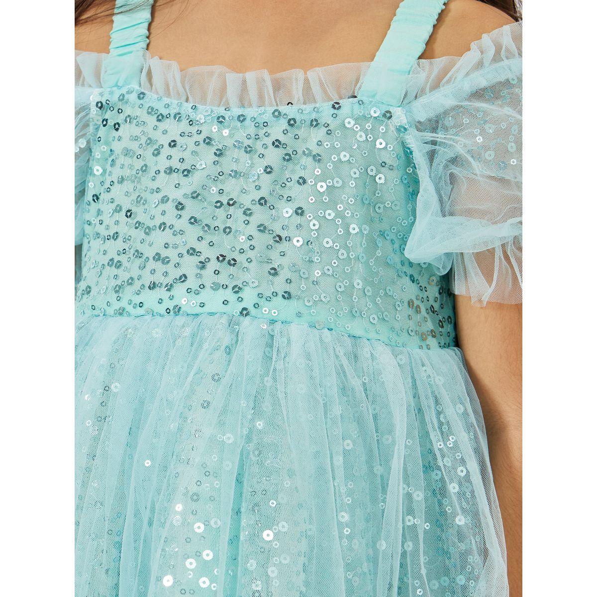 Styli Sequined Cold Shoulder Sleeves Mesh Dress-girls-clothing-dressesandjumpsuits-image-3