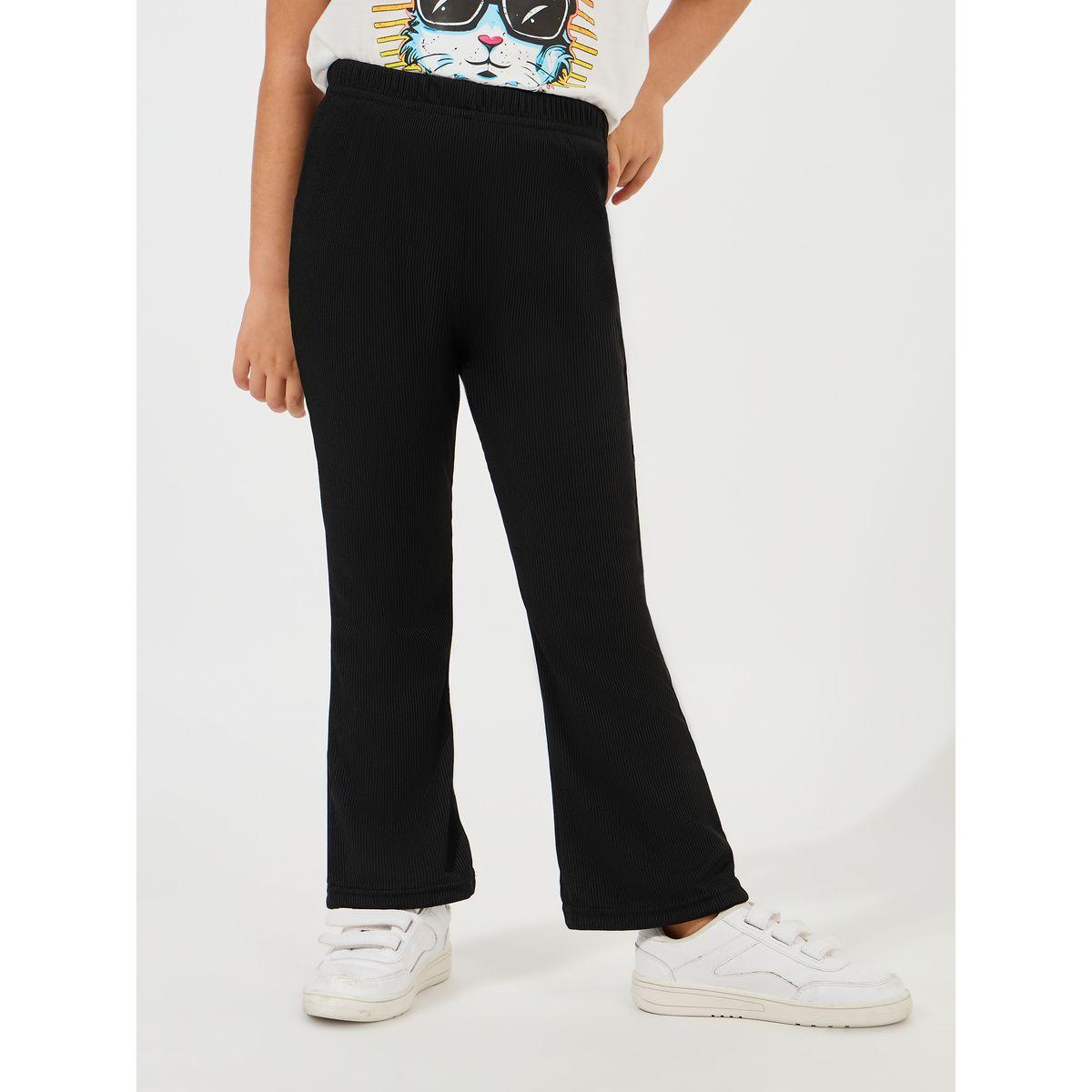 بنطال سادة بتفاصيل مضلعة وحافة واسعة-girls-clothing-bottoms-trousers-image-1