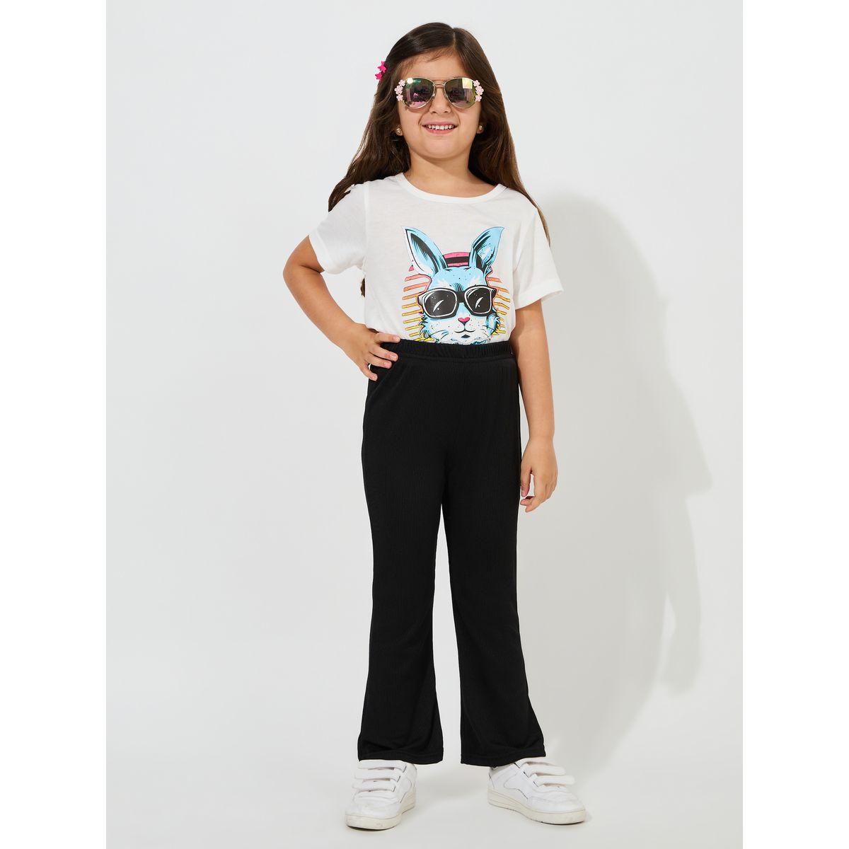 بنطال سادة بتفاصيل مضلعة وحافة واسعة-girls-clothing-bottoms-trousers-image-2