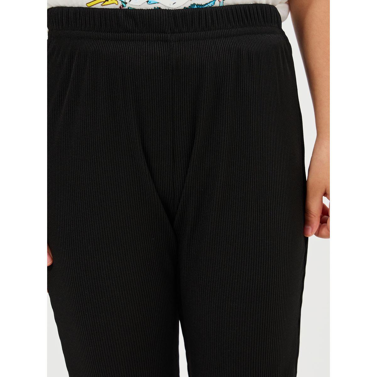 بنطال سادة بتفاصيل مضلعة وحافة واسعة-girls-clothing-bottoms-trousers-image-3