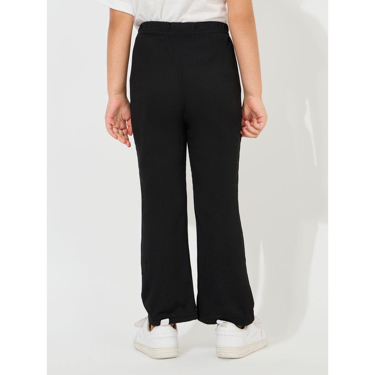 بنطال سادة بتفاصيل مضلعة وحافة واسعة-girls-clothing-bottoms-trousers-image-4