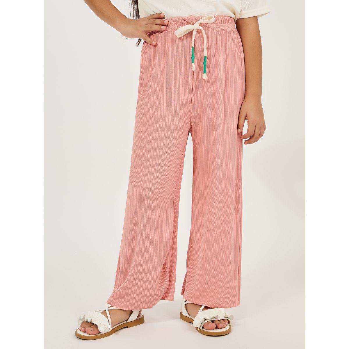 Styli Textured Wide Leg Pant with Drawstrings-girls-clothing-bottoms-trousers-image-1