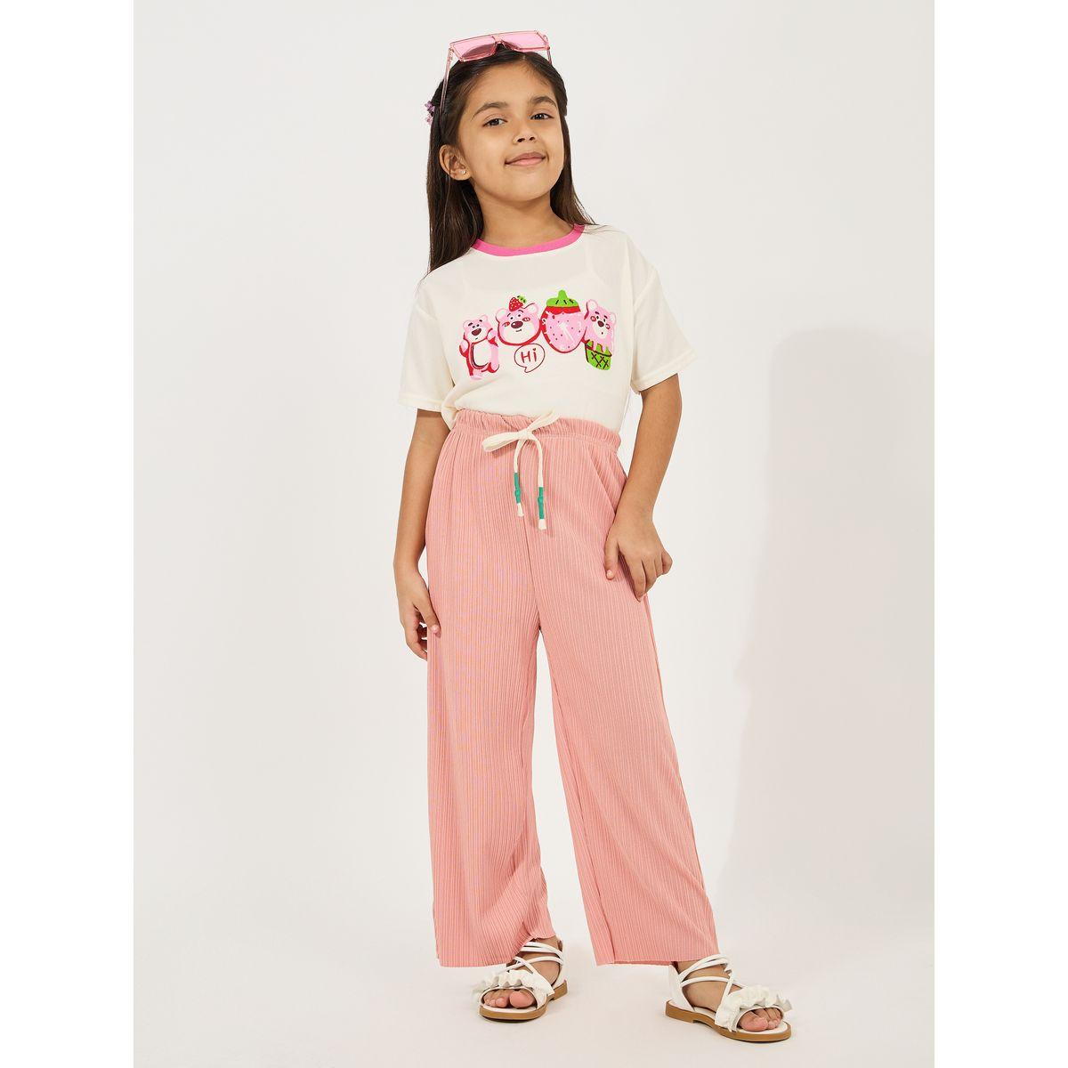 بنطال بارجل واسعة وتفاصيل بارزة الملمس مع اربطة-girls-clothing-bottoms-trousers-image-2