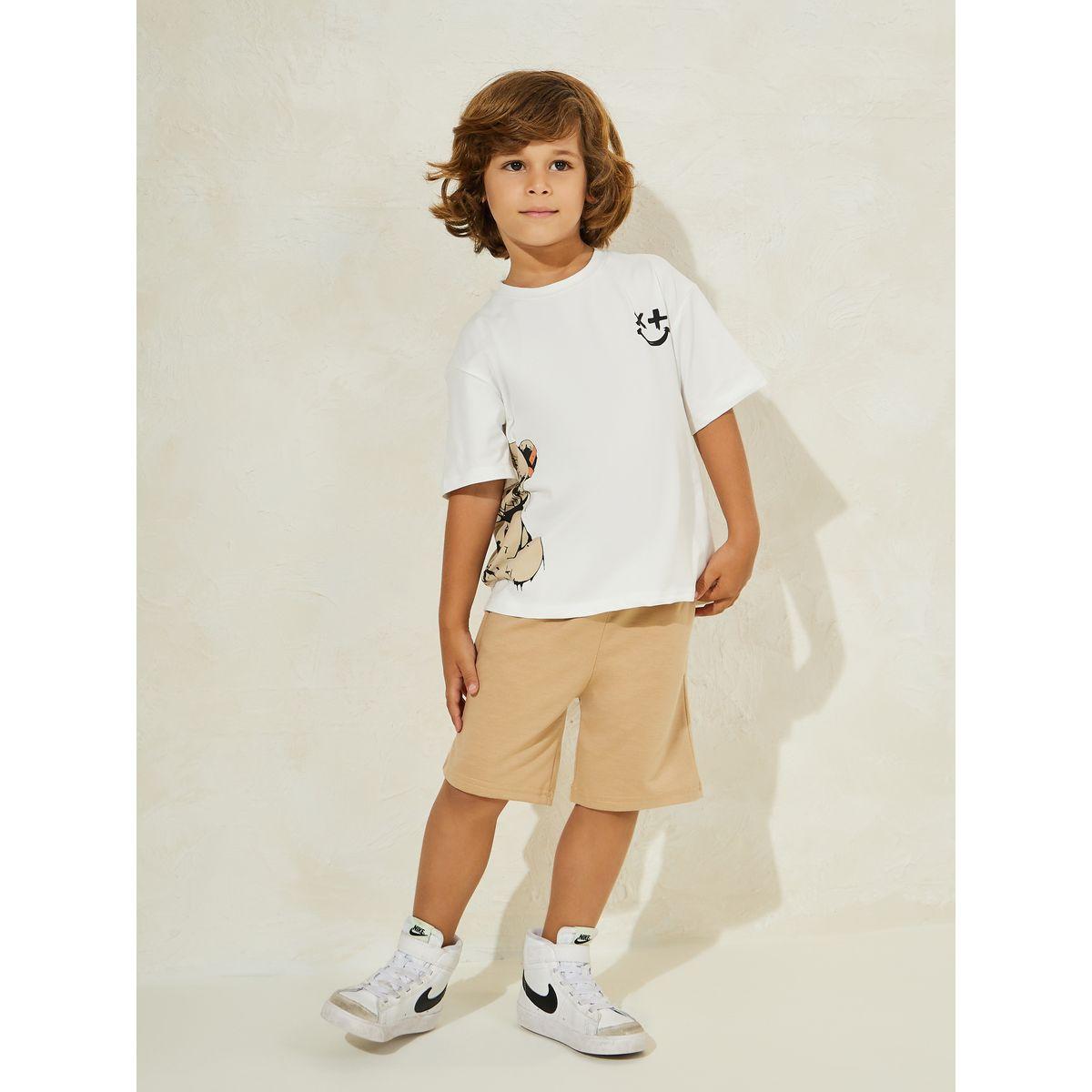 Styli Bear Graphic Print T-Shirt & Shorts Set-boys-clothing-setsandcoords-image-1