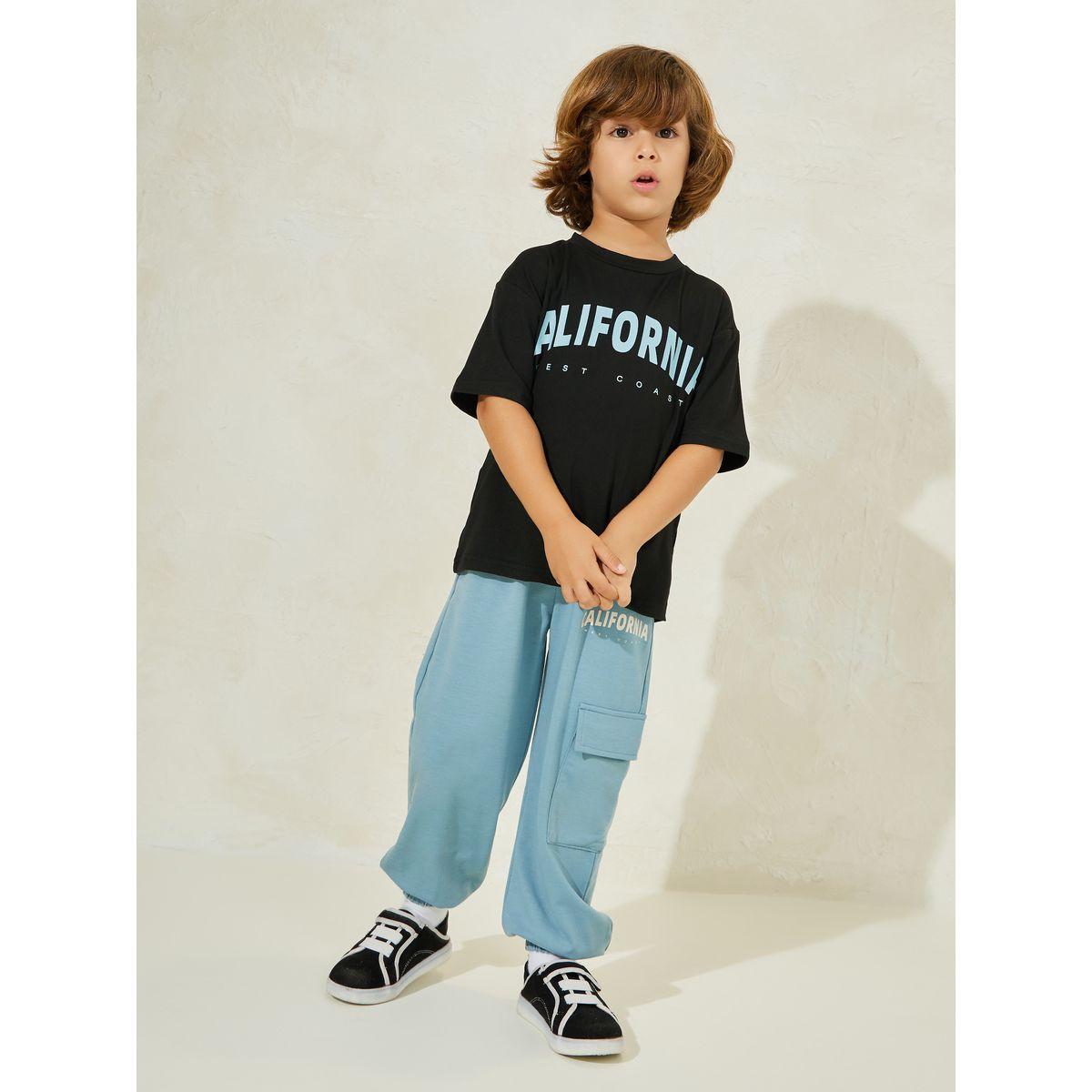 Styli Letter Print T-Shirt & Cargo Joggers Set-boys-clothing-setsandcoords-image-1