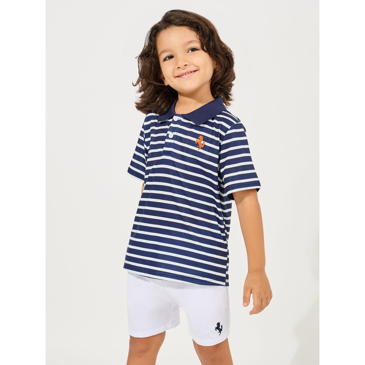 Styli Striped Polo T-Shirt & Printed Shorts Set-boys-clothing-setsandcoords-image-2