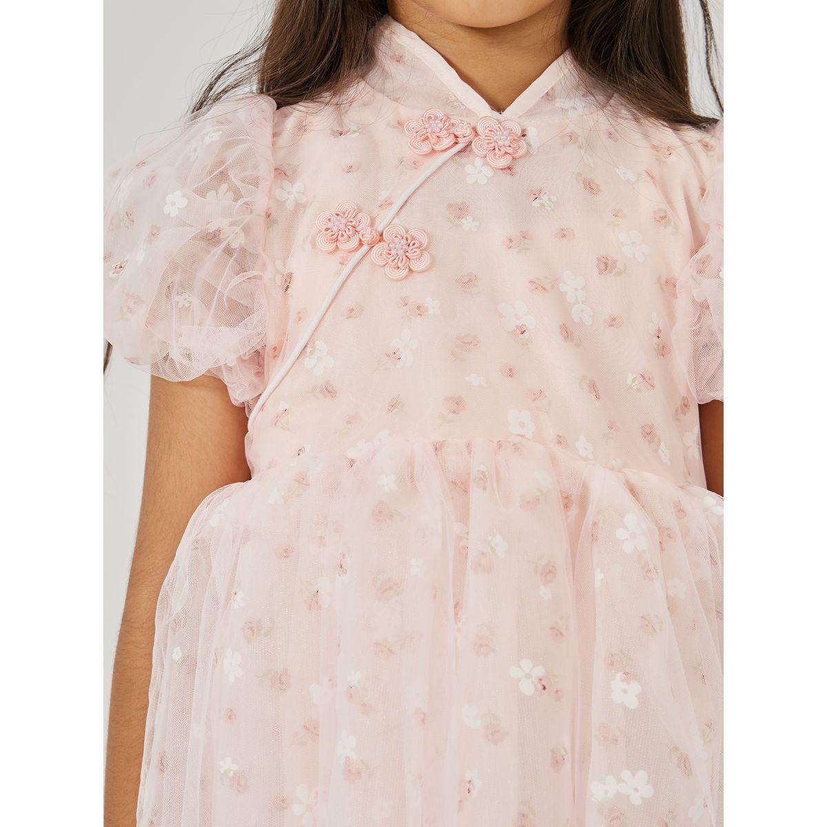 فستان بتفاصيل شبك ومزين بزهور-girls-clothing-dressesandjumpsuits-image-3