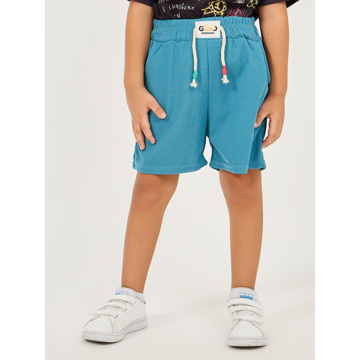 Styli Solid Waist Tie With Patch Detail Short-boys-clothing-bottoms-shorts-image-1