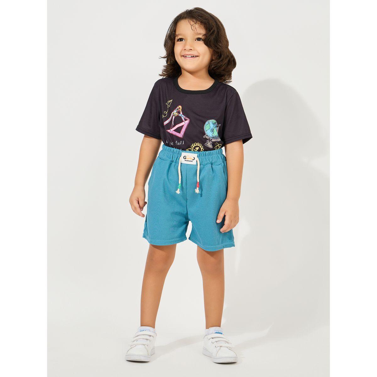 Styli Solid Waist Tie With Patch Detail Short-boys-clothing-bottoms-shorts-image-2