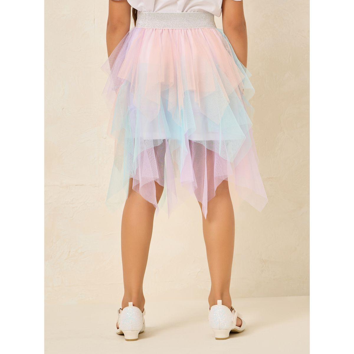 تنورة بطبقات شبكية مع حافة غير متماثلة الطول-girls-clothing-bottoms-skirts-image-4
