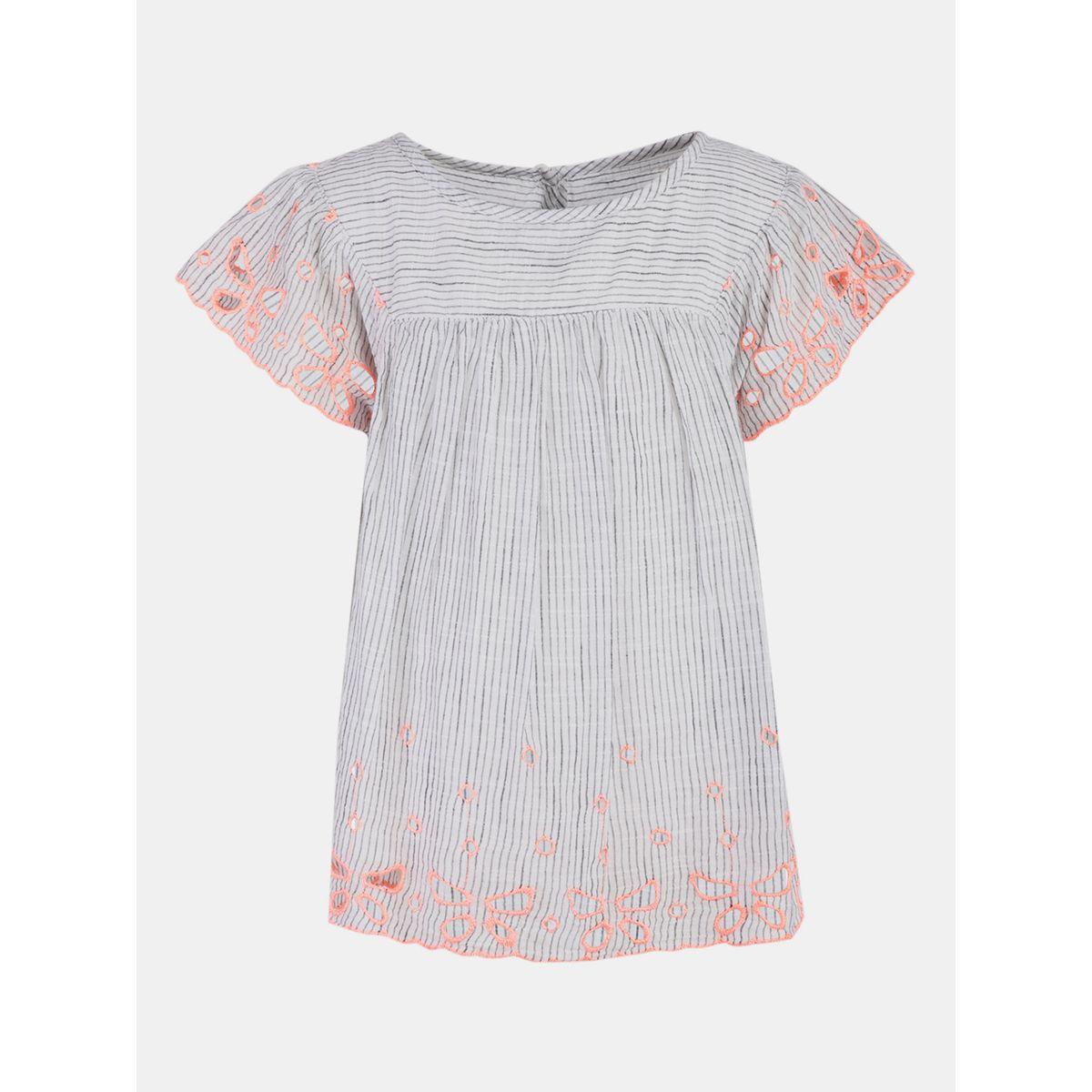 Styli Striped Broderie Detail Top-girls-clothing-tshirts-image-2
