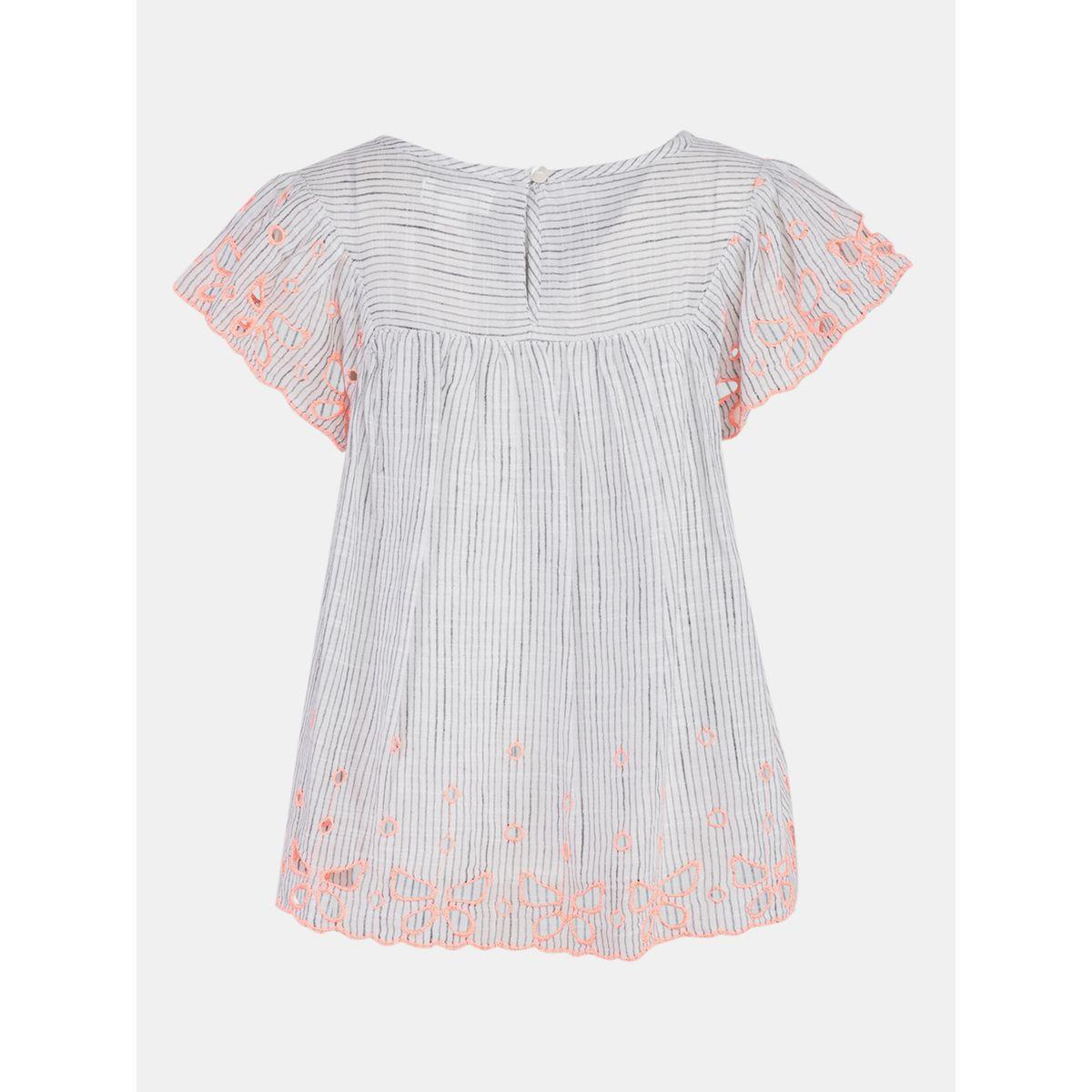 Styli Striped Broderie Detail Top-girls-clothing-tshirts-image-3