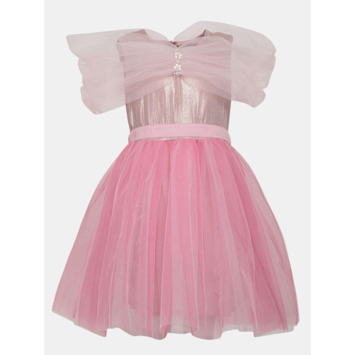Styli Shimmer Detail Mesh Insert Dress-girls-clothing-dressesandjumpsuits-image-1
