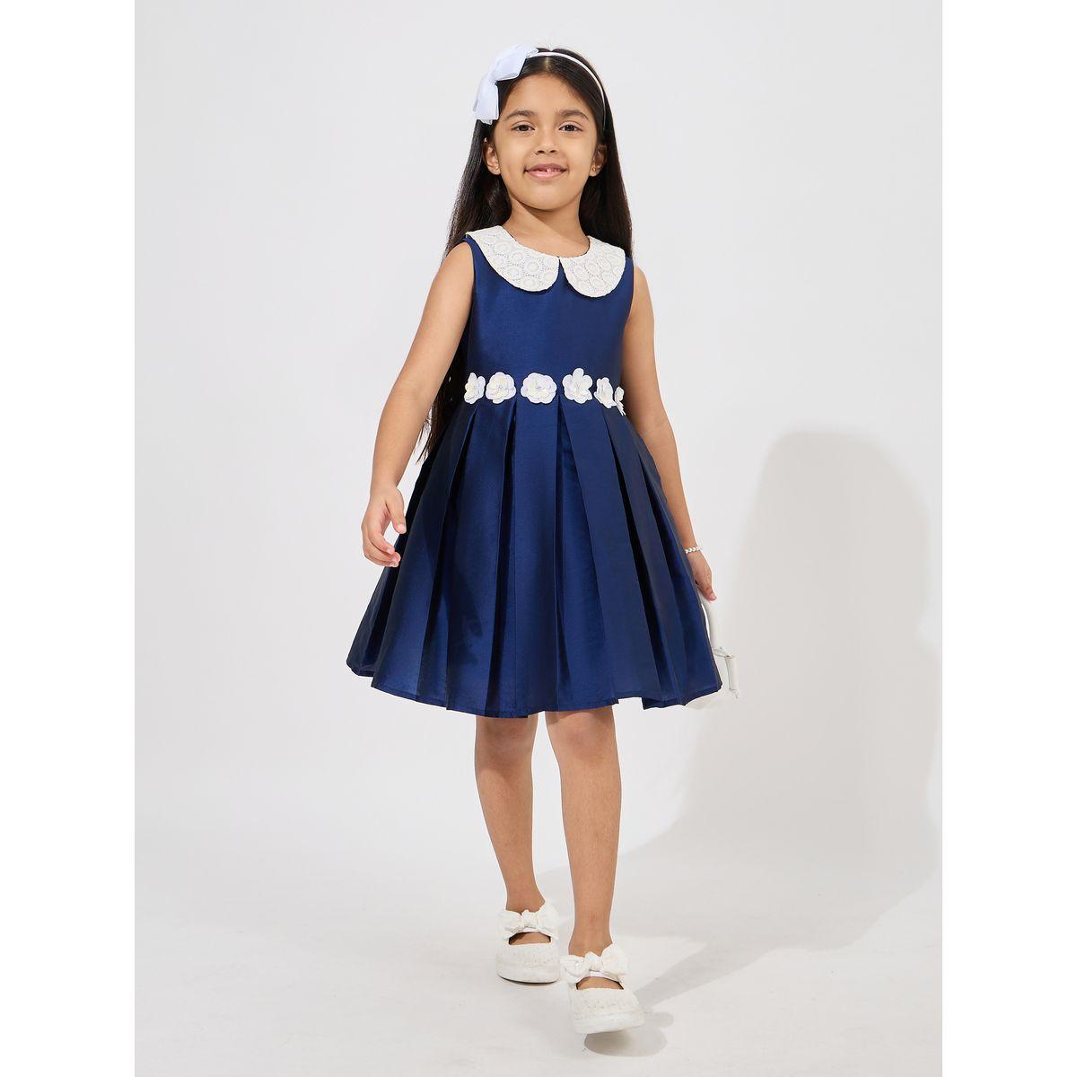 Styli Flower Applique Box Pleat Dress-girls-clothing-dressesandjumpsuits-image-1