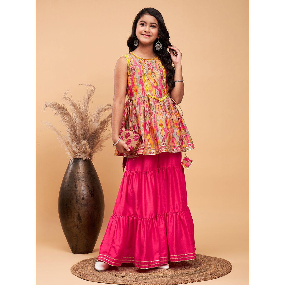 Stylo Bug X Styli Ikat Print Kurta & Tiered Sharara Set-girls-clothing-setsandcoords-image-1