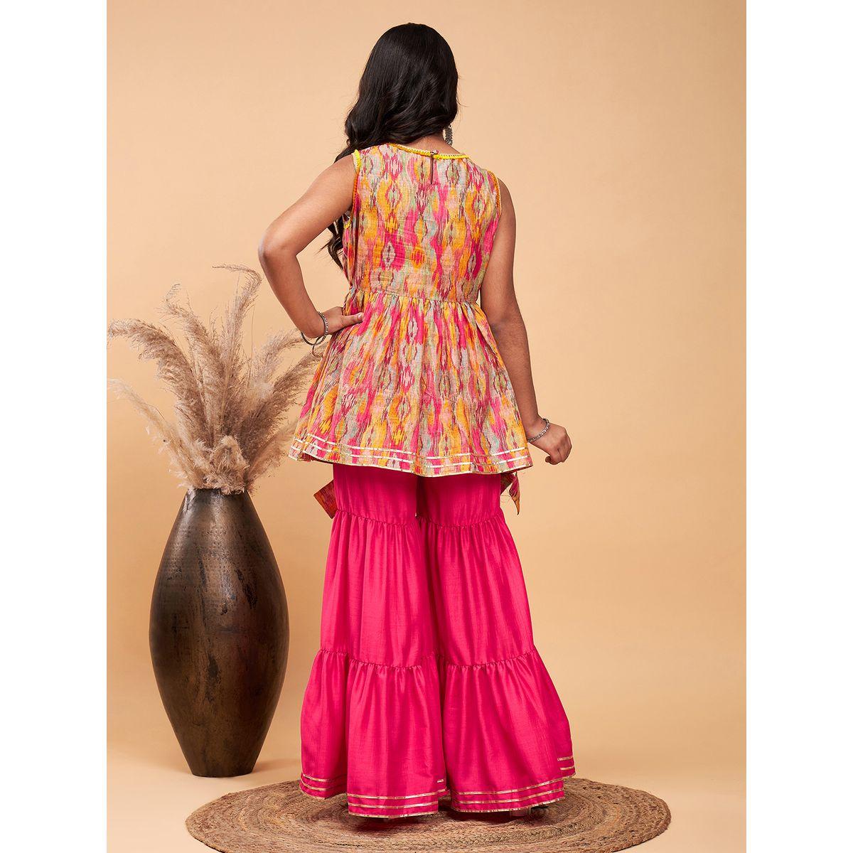 Stylo Bug X Styli Ikat Print Kurta & Tiered Sharara Set-girls-clothing-setsandcoords-image-2