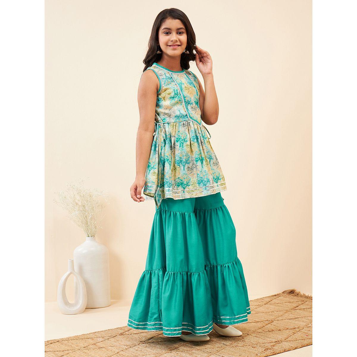 Stylo Bug X Styli Tie Dye Print Kurta & Tiered Sharara Set-girls-clothing-setsandcoords-image-1