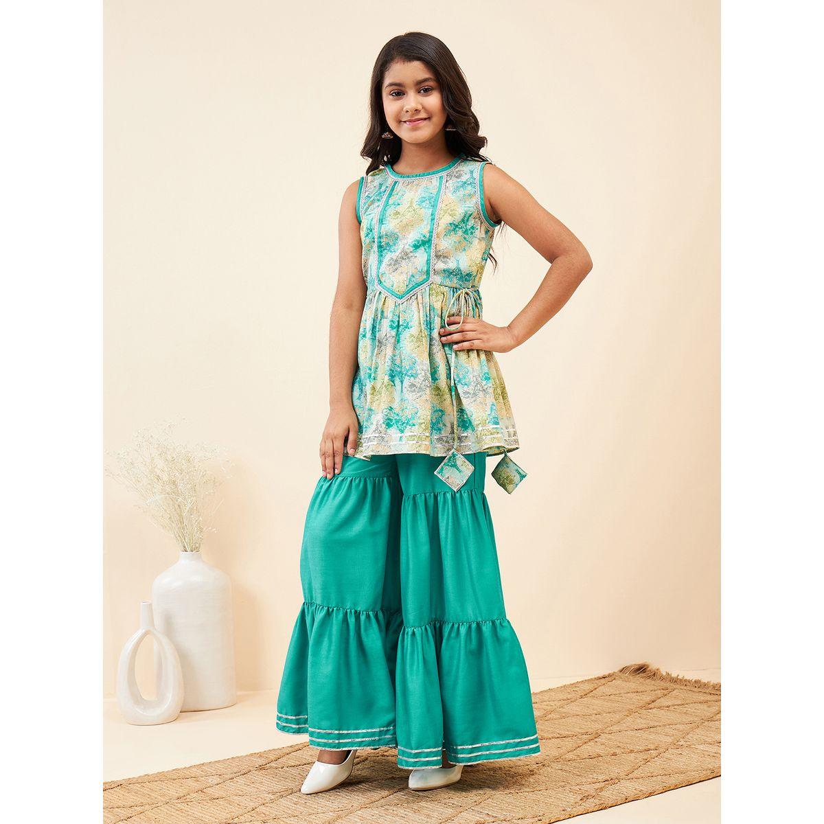 Stylo Bug X Styli Tie Dye Print Kurta & Tiered Sharara Set-girls-clothing-setsandcoords-image-4