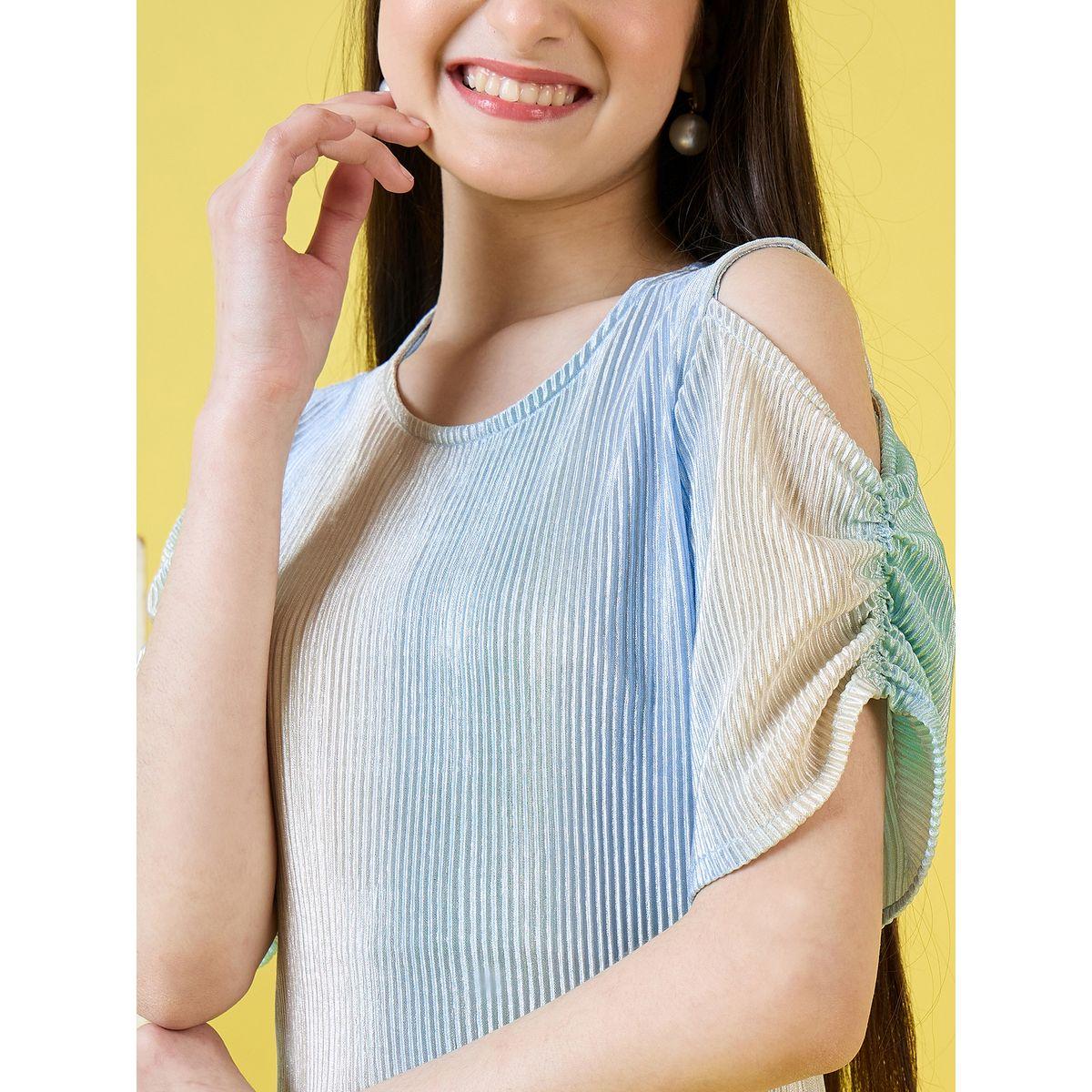 Stylo Bug X Styli Frill Hem Plisse Dress with Ruched Sleeve-girls-clothing-dressesandjumpsuits-image-3