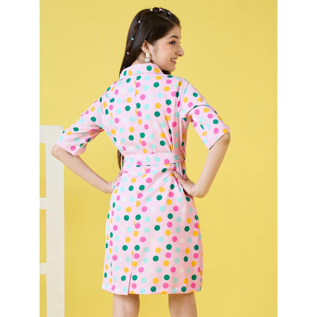 Stylo Bug X Styli Multi Polka Dot Print Dress with Tie Belt-girls-clothing-dressesandjumpsuits-image-2