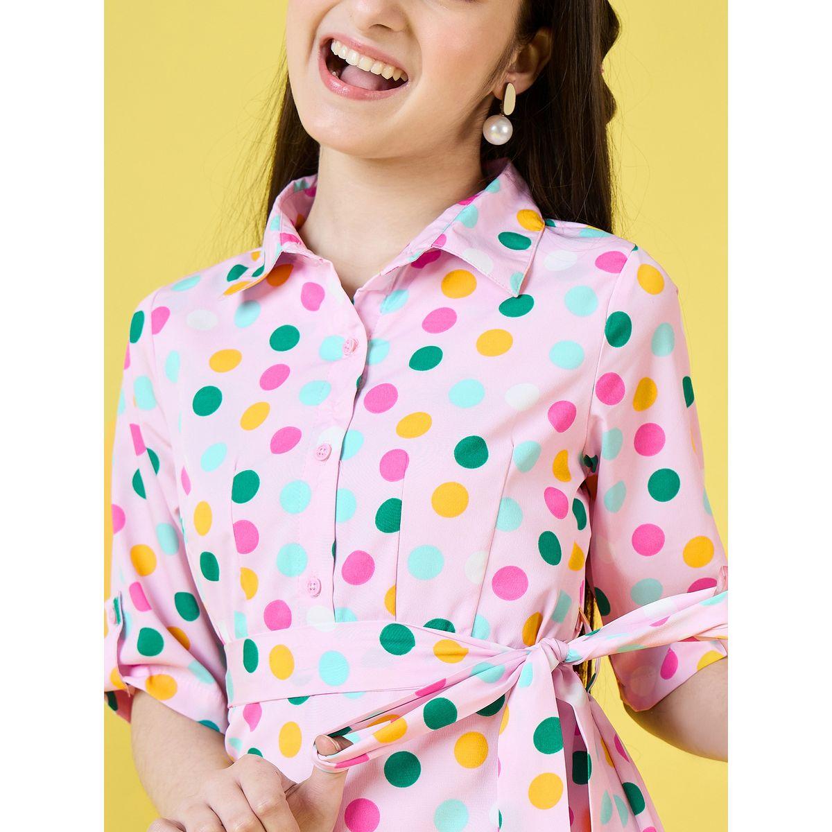 Stylo Bug X Styli Multi Polka Dot Print Dress with Tie Belt-girls-clothing-dressesandjumpsuits-image-4