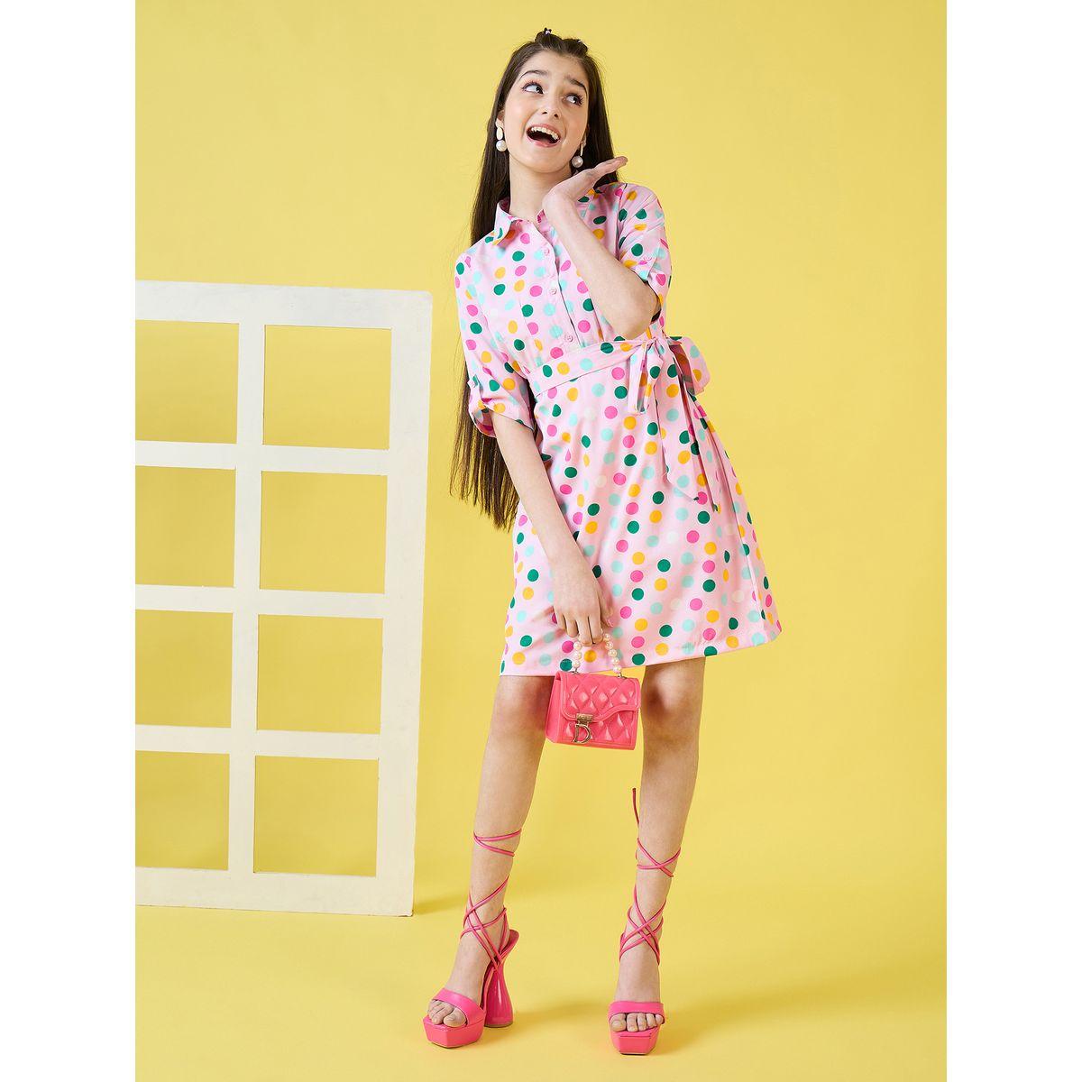 Stylo Bug X Styli Multi Polka Dot Print Dress with Tie Belt-girls-clothing-dressesandjumpsuits-image-6