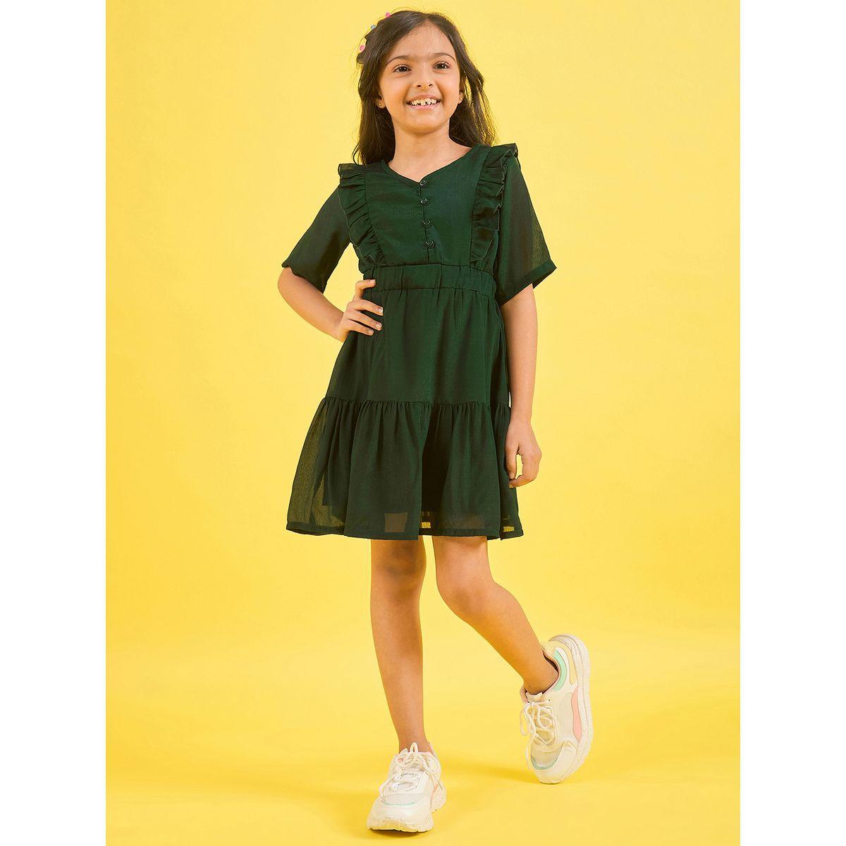 Stylo Bug X Styli Chiffon Ruffled Above Knee Solid Dress-girls-clothing-dressesandjumpsuits-image-1