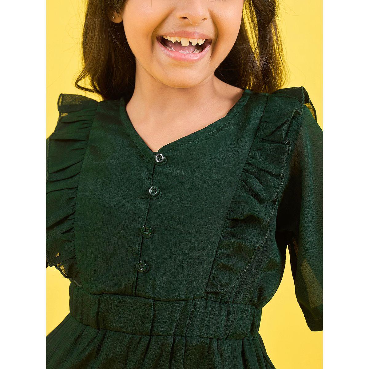 Stylo Bug X Styli Chiffon Ruffled Above Knee Solid Dress-girls-clothing-dressesandjumpsuits-image-3