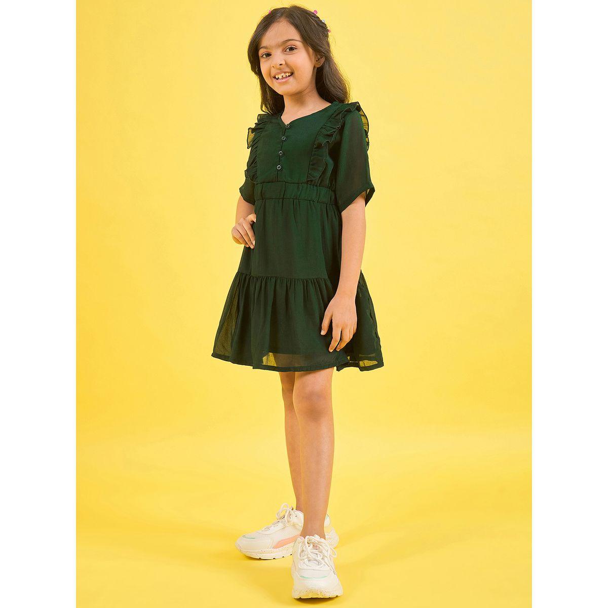 فستان شيفون سادة بطول الركبة مع كشكش ستايلو بَج × ستايلي-girls-clothing-dressesandjumpsuits-image-5