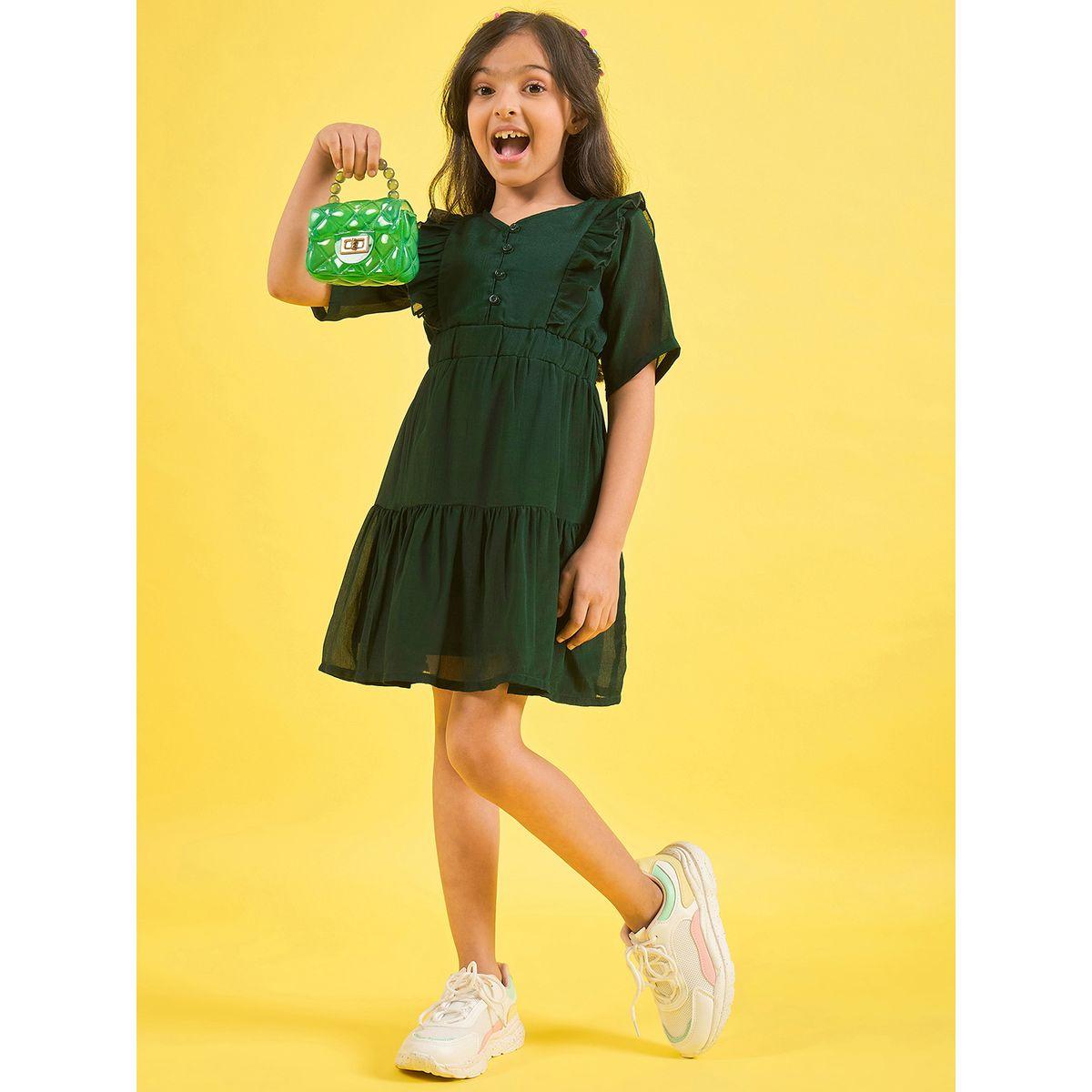 فستان شيفون سادة بطول الركبة مع كشكش ستايلو بَج × ستايلي-girls-clothing-dressesandjumpsuits-image-6