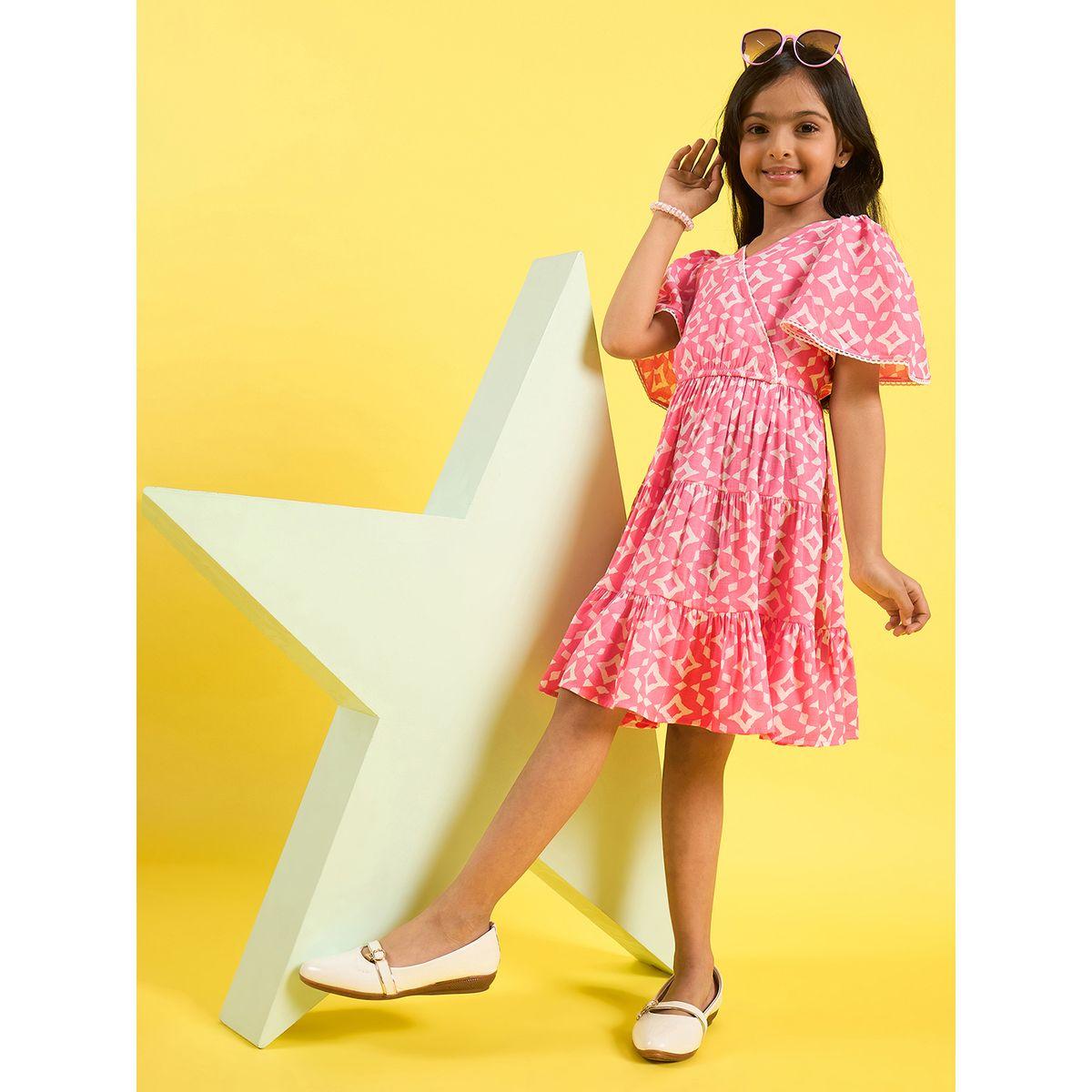 Stylo Bug X Styli All Over Print Wrap Front Tiered Dress-girls-clothing-dressesandjumpsuits-image-1