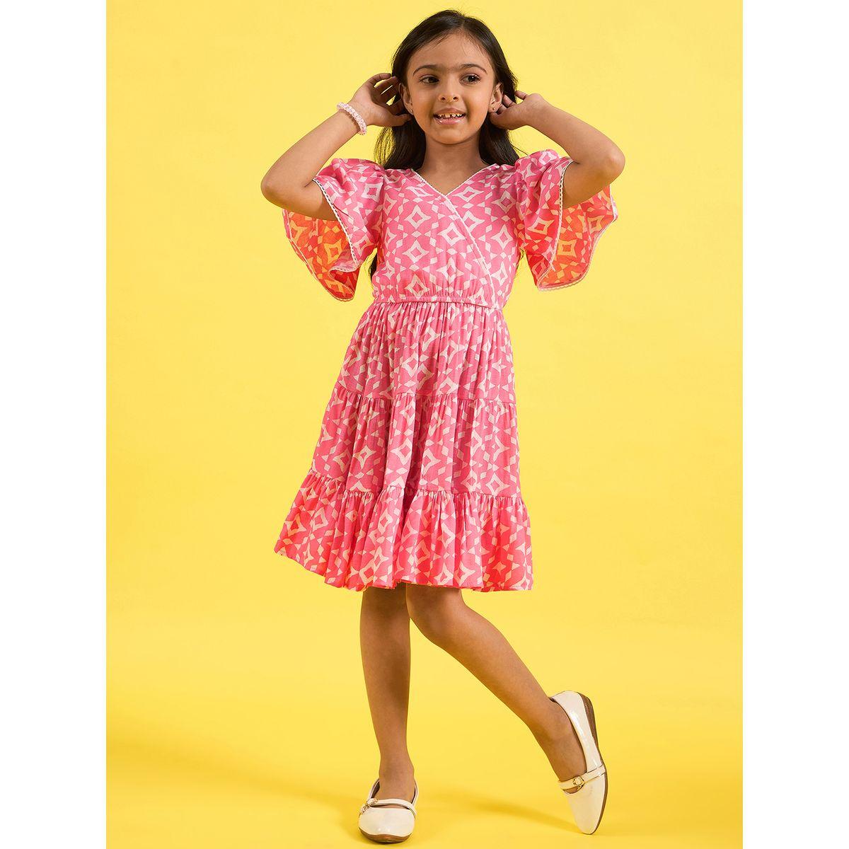 Stylo Bug X Styli All Over Print Wrap Front Tiered Dress-girls-clothing-dressesandjumpsuits-image-2