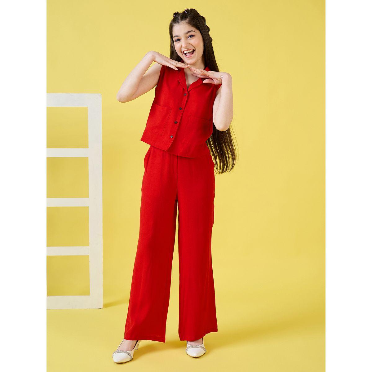 مجموعة من بنطال مع بلوزة سادة بجيب ستايلو بَج × ستايلي-girls-clothing-setsandcoords-image-1